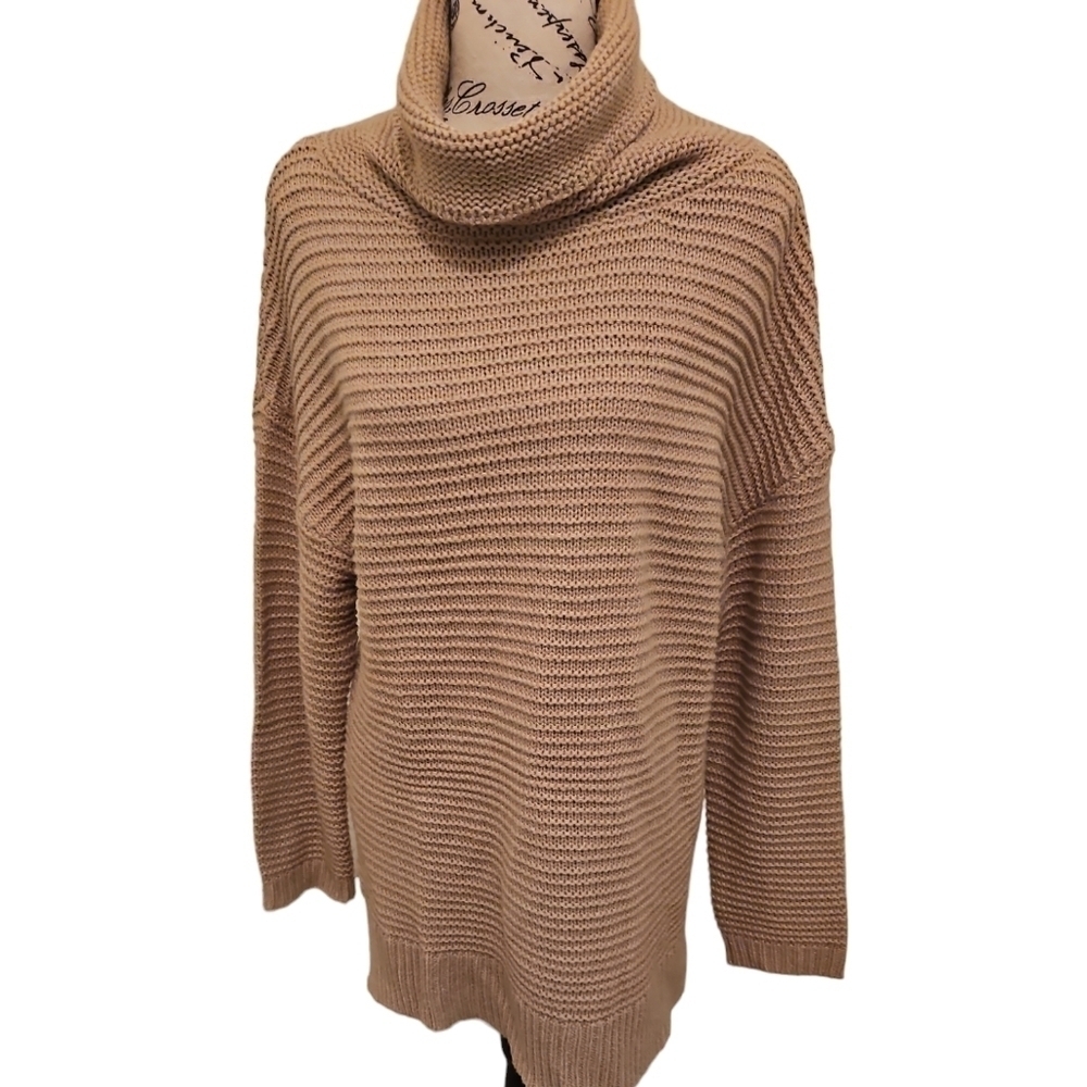 PrinStory Women's Tan Turtleneck Chunky Knit Pullover  xl